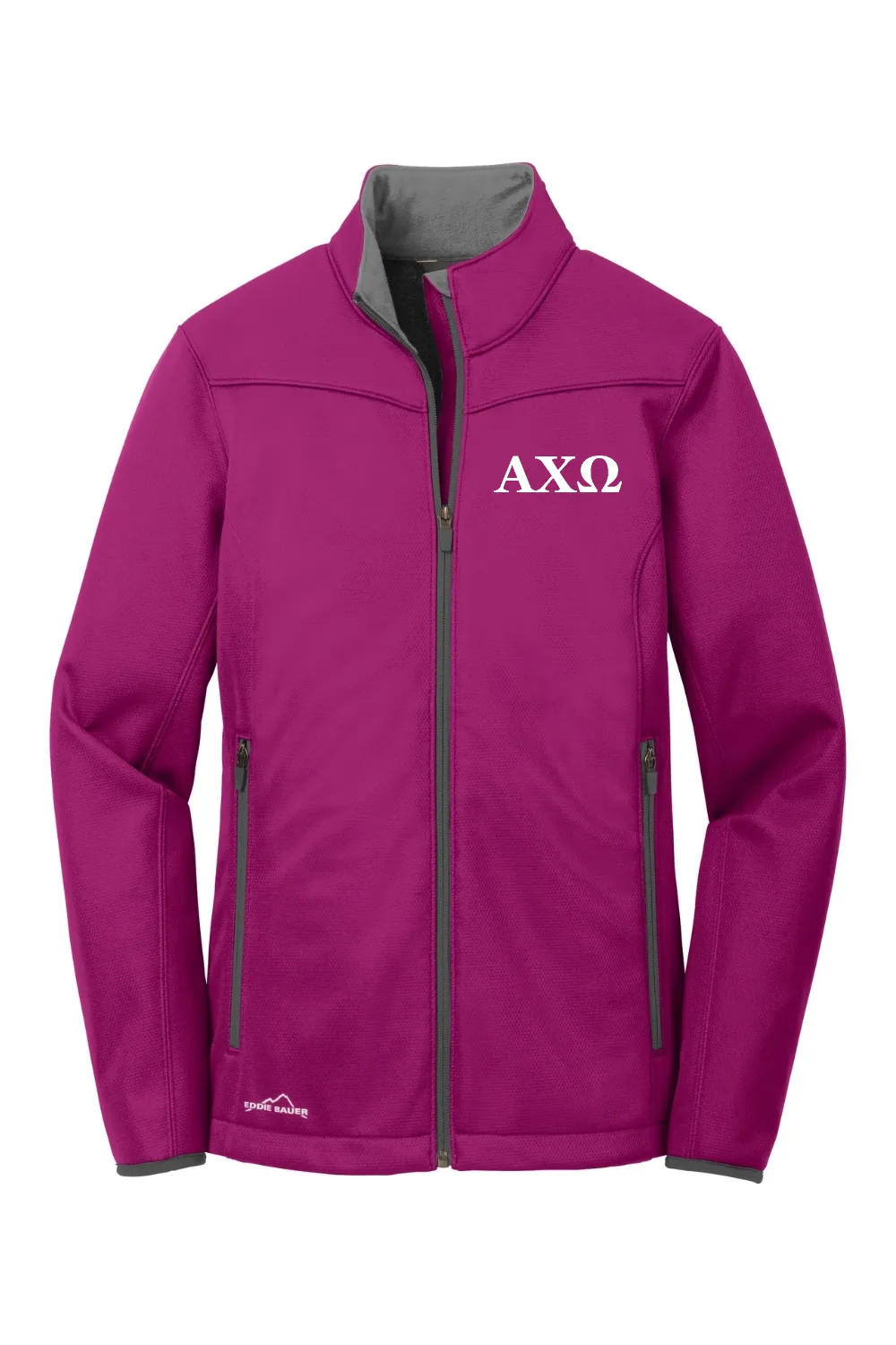 Alpha Chi Omega - Eddie Bauer Ladies Weather-Resist Soft Shell Jacket - White Embroidered Letters