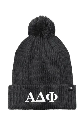 Alpha Delta Phi - North Face Pom Beanie - White Embroidered Letters