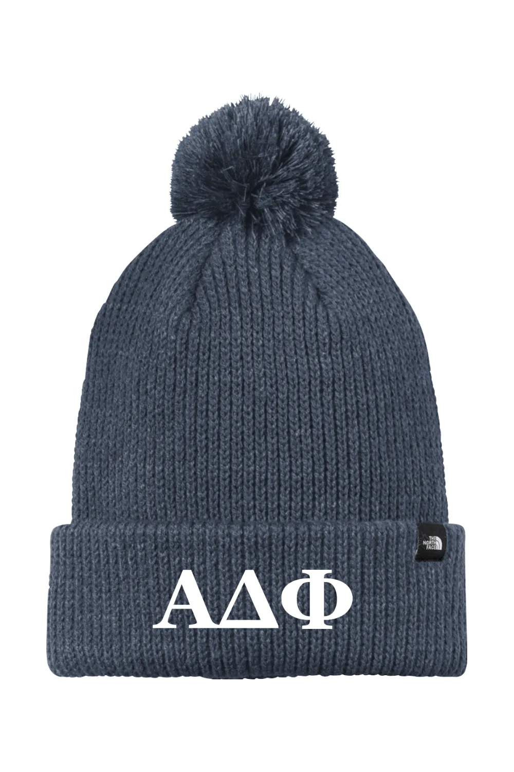 Alpha Delta Phi - North Face Pom Beanie - White Embroidered Letters