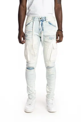 Belted Cargo Fashion Jeans - Plaster Blue