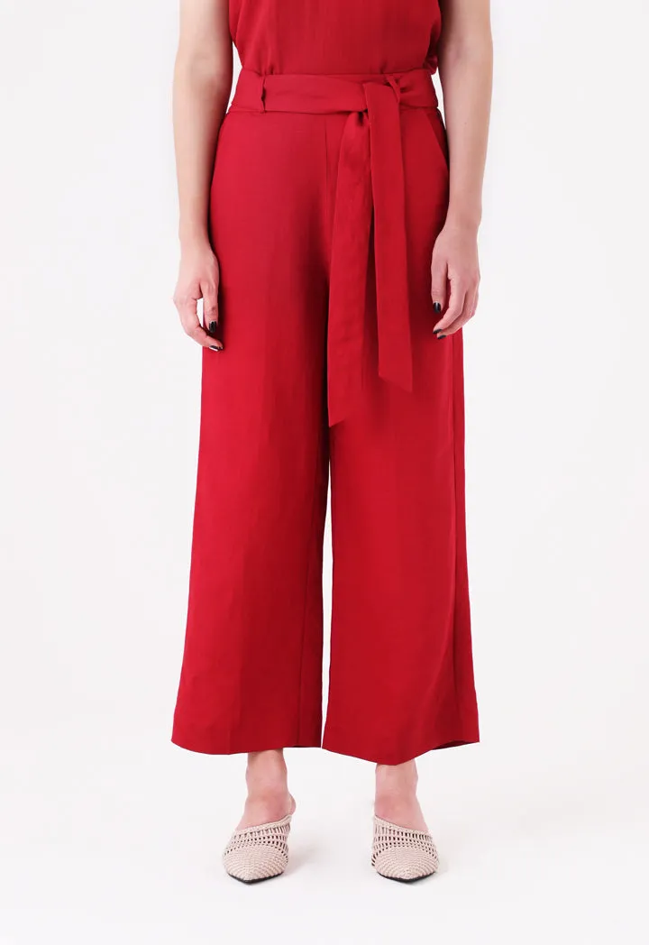 Belted Linen Wide Leg Pants