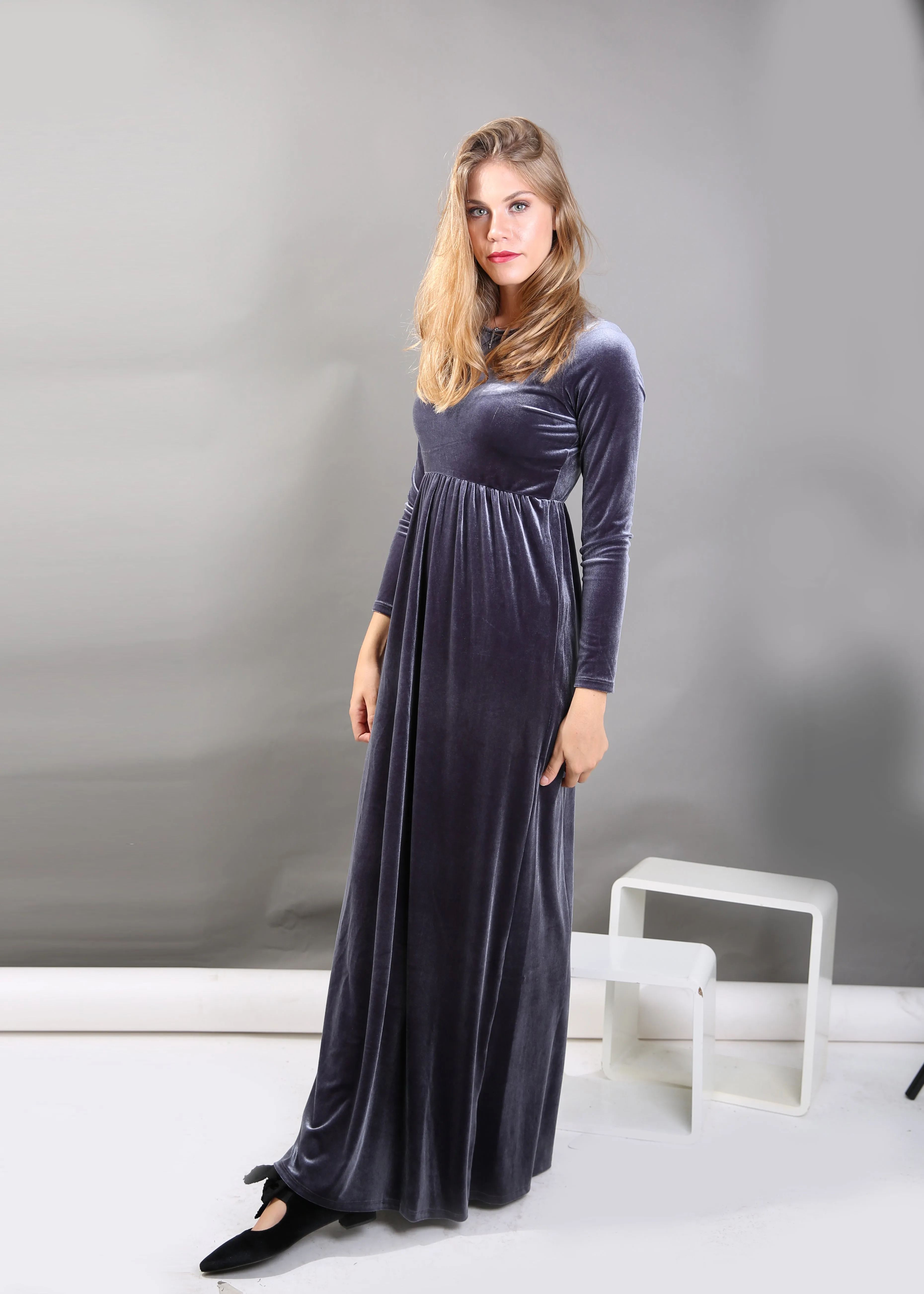 Belted Maxi Velvet Dress (more colors available)