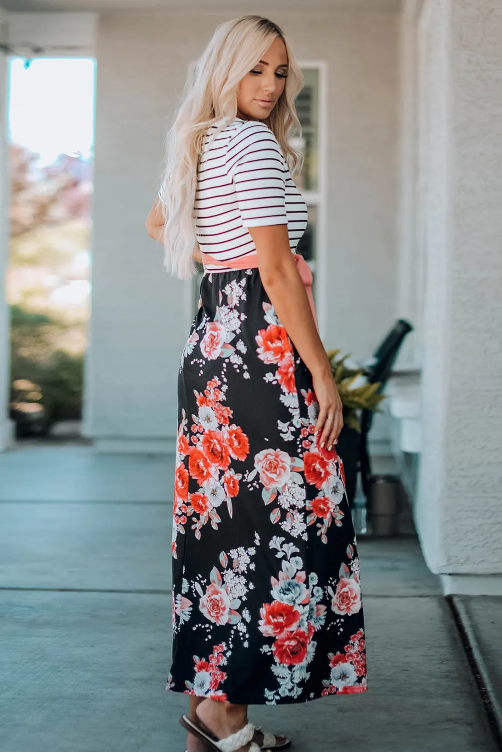 Belted Short Sleeve Maxi Dress