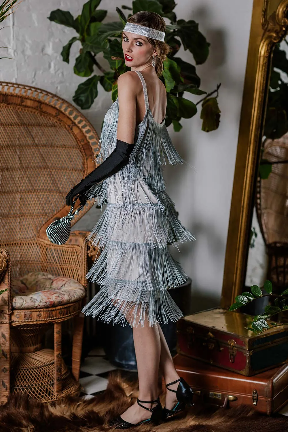 [Clearance] Belted Gray 1920s Fringe Gatsby Dress