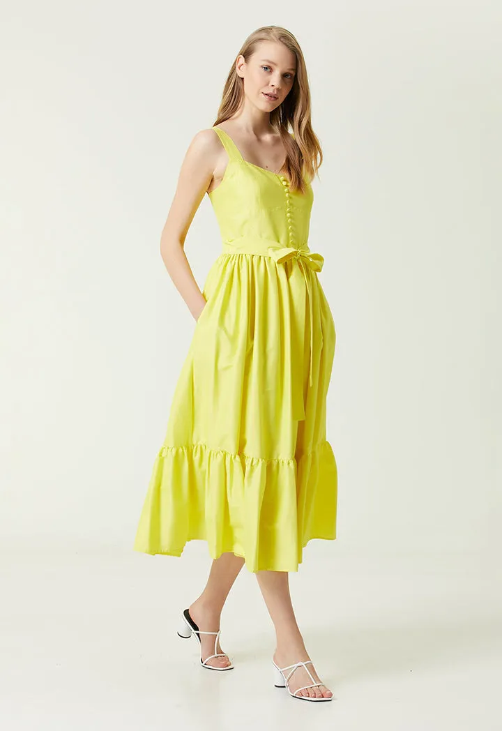 Club Waist Belted Midi Dress Yellow