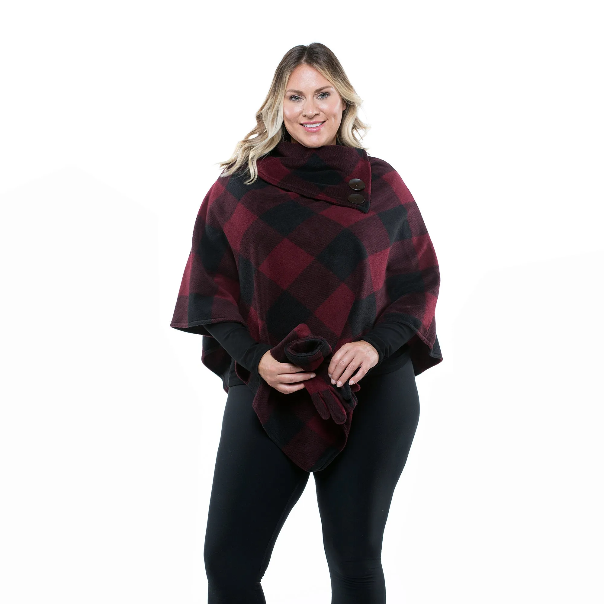 Elisa Cozy Coat Fleece Poncho and Gloves Set