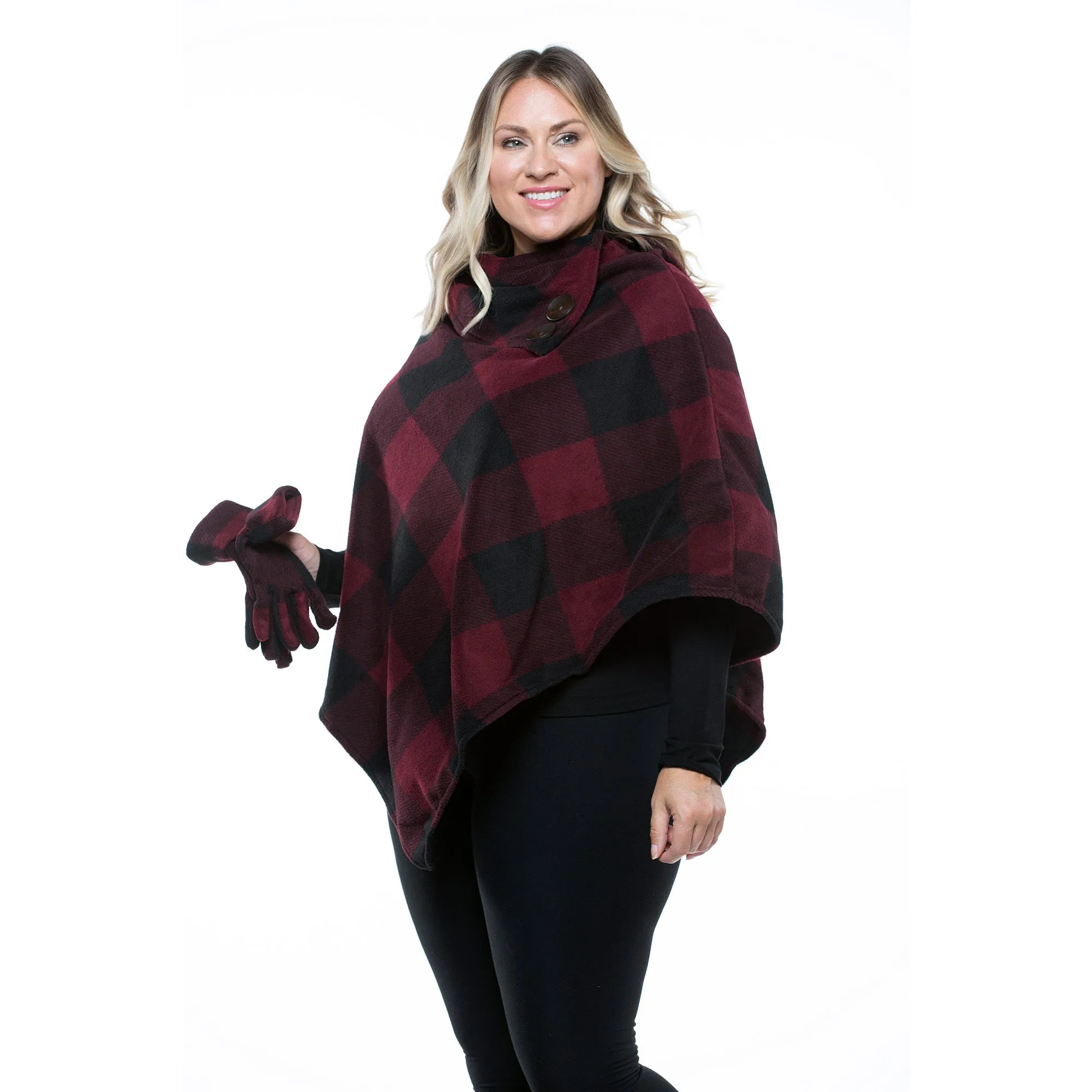 Elisa Cozy Coat Fleece Poncho and Gloves Set