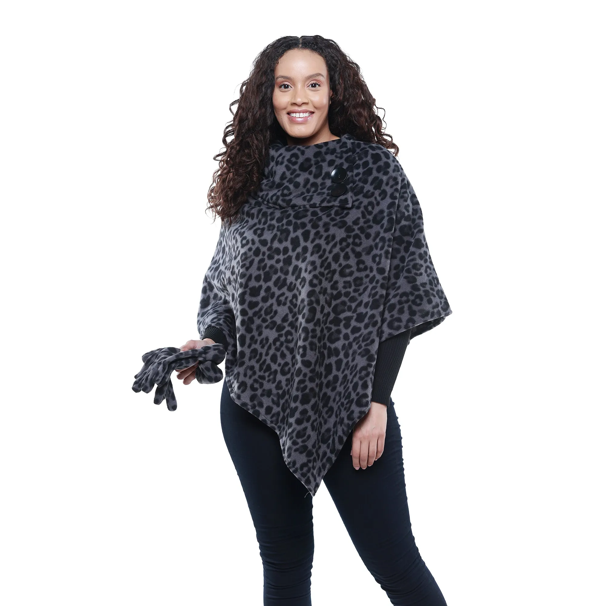 Elisa Cozy Coat Fleece Poncho and Gloves Set