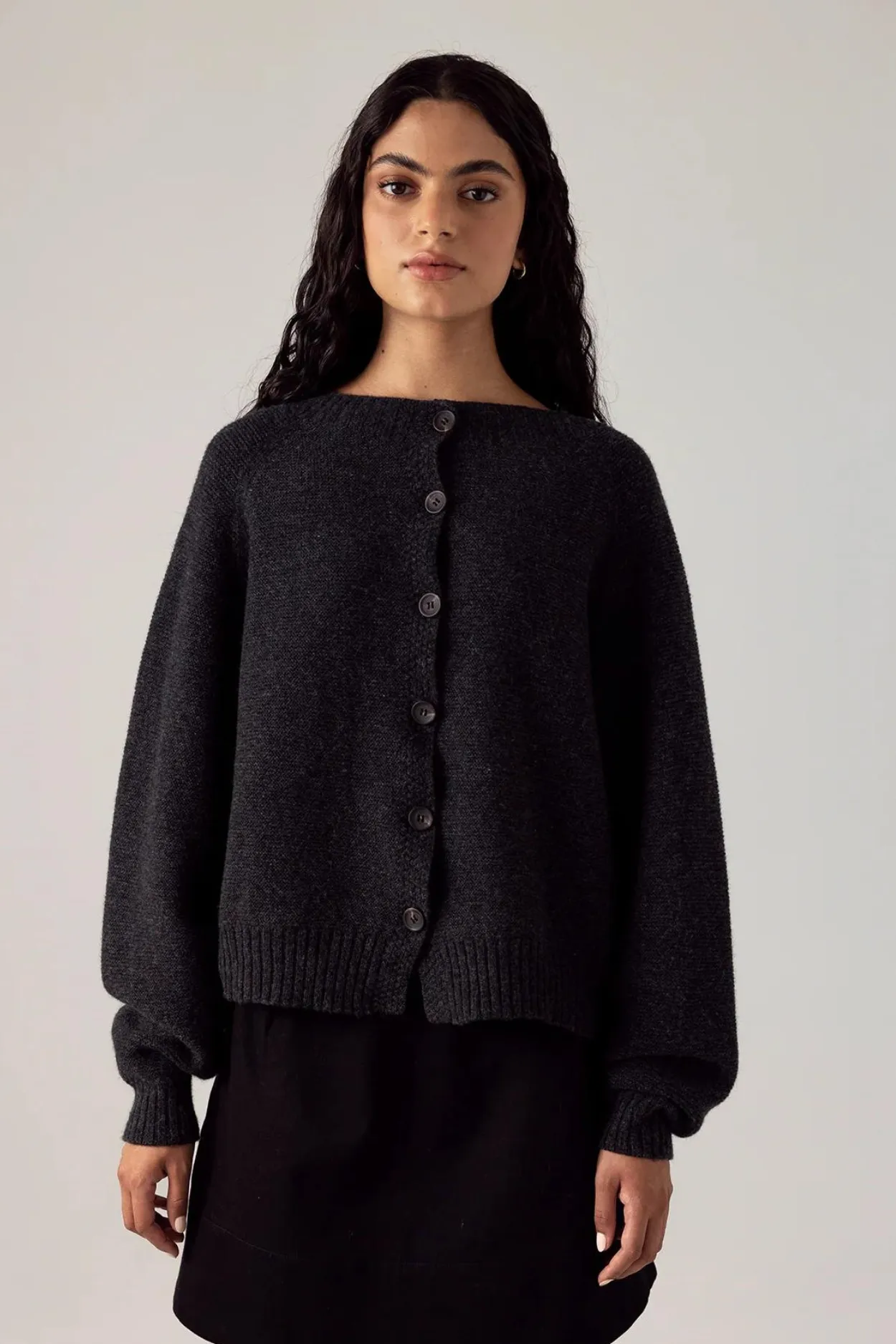 Francie - Garter Loft Cardigan / Almost Black