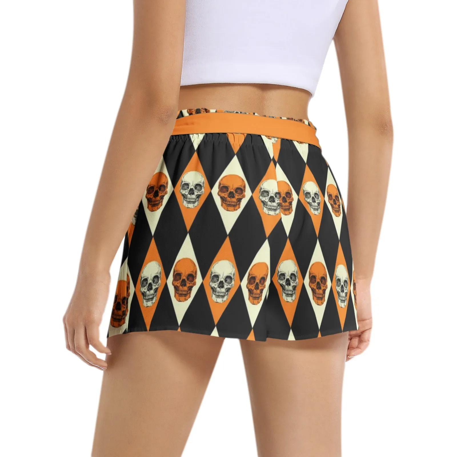 Harlequin Skull Women's Belted Short