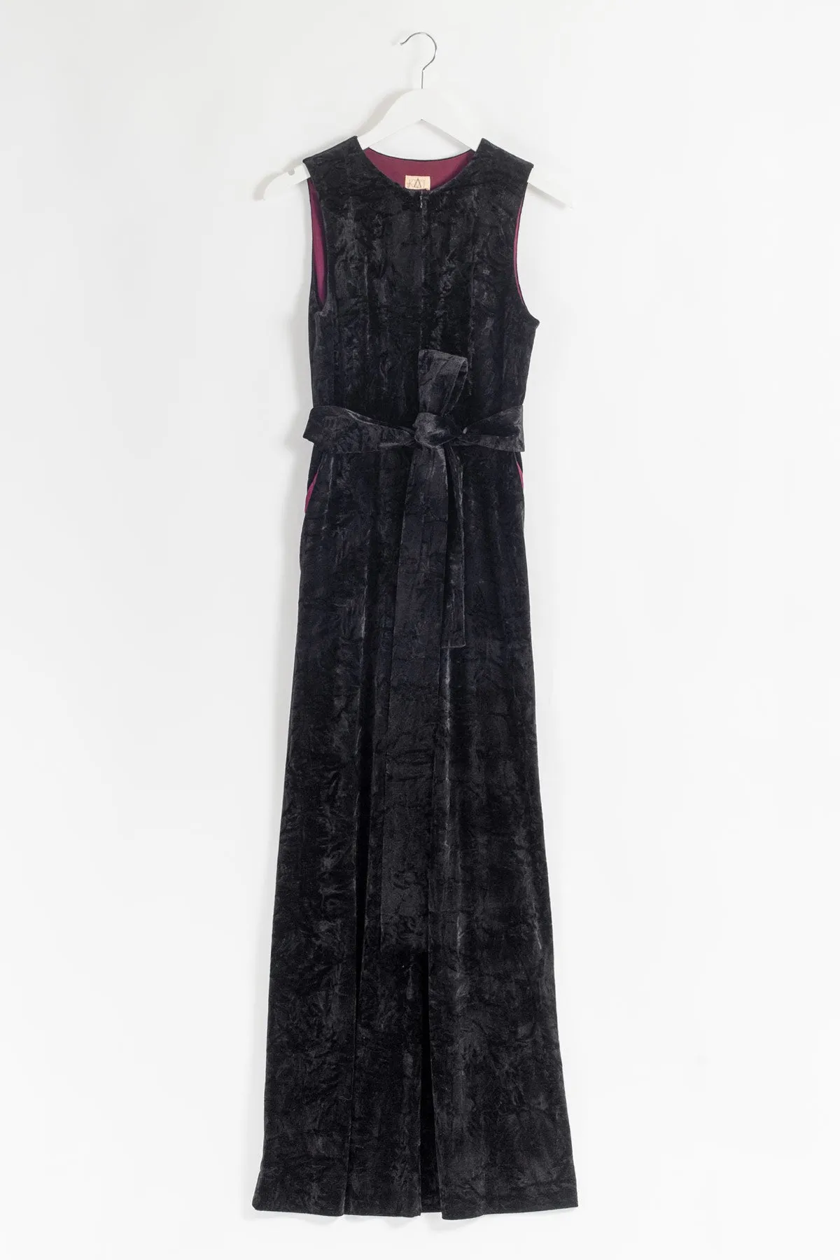 JUMP Belted Velvet Jumpsuit - Black