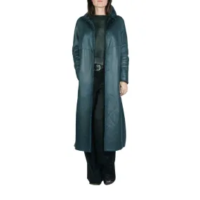 Long Reversible Shearling Coat Teal