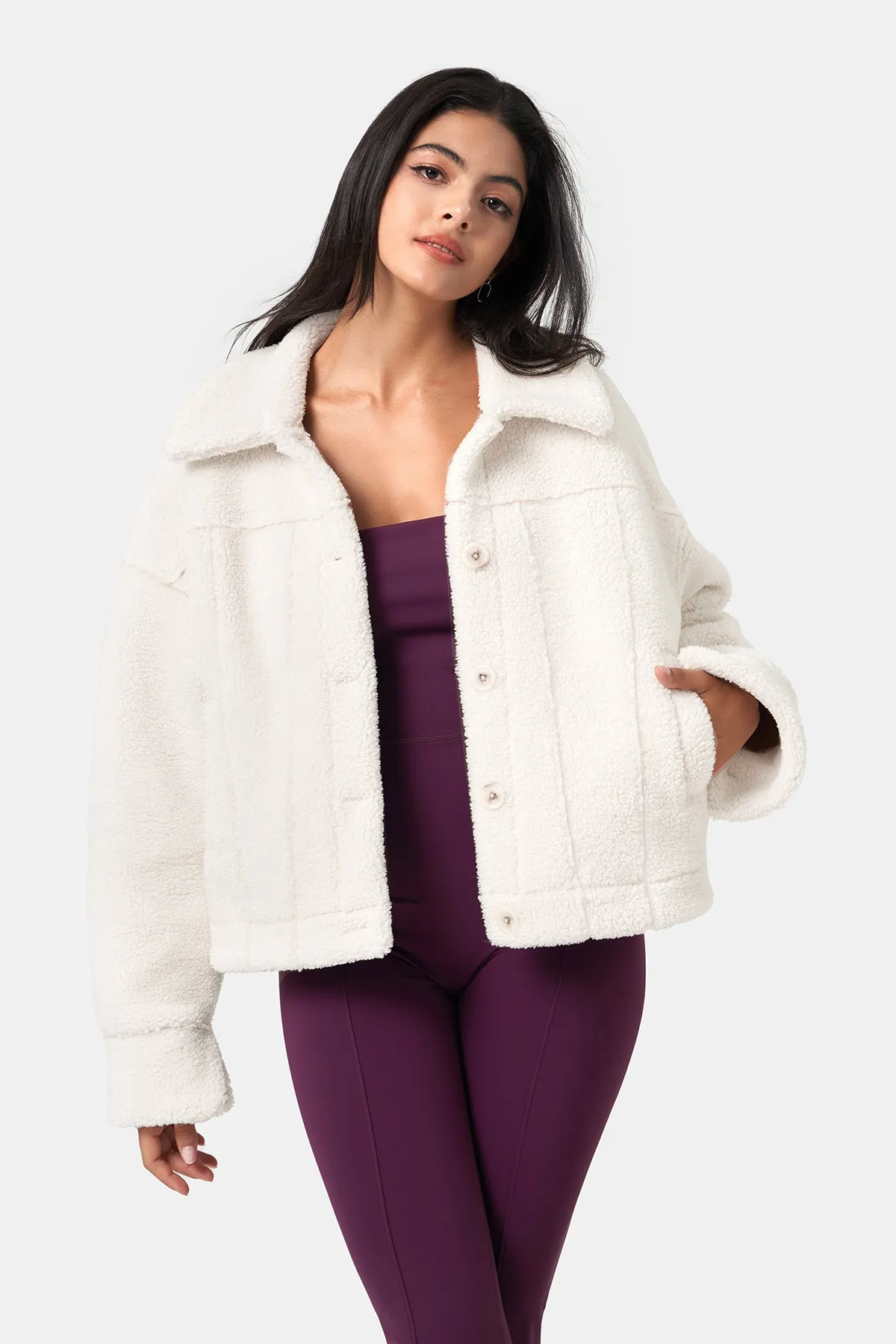 Loose-fitting Long-Sleeve Sherpa Coat