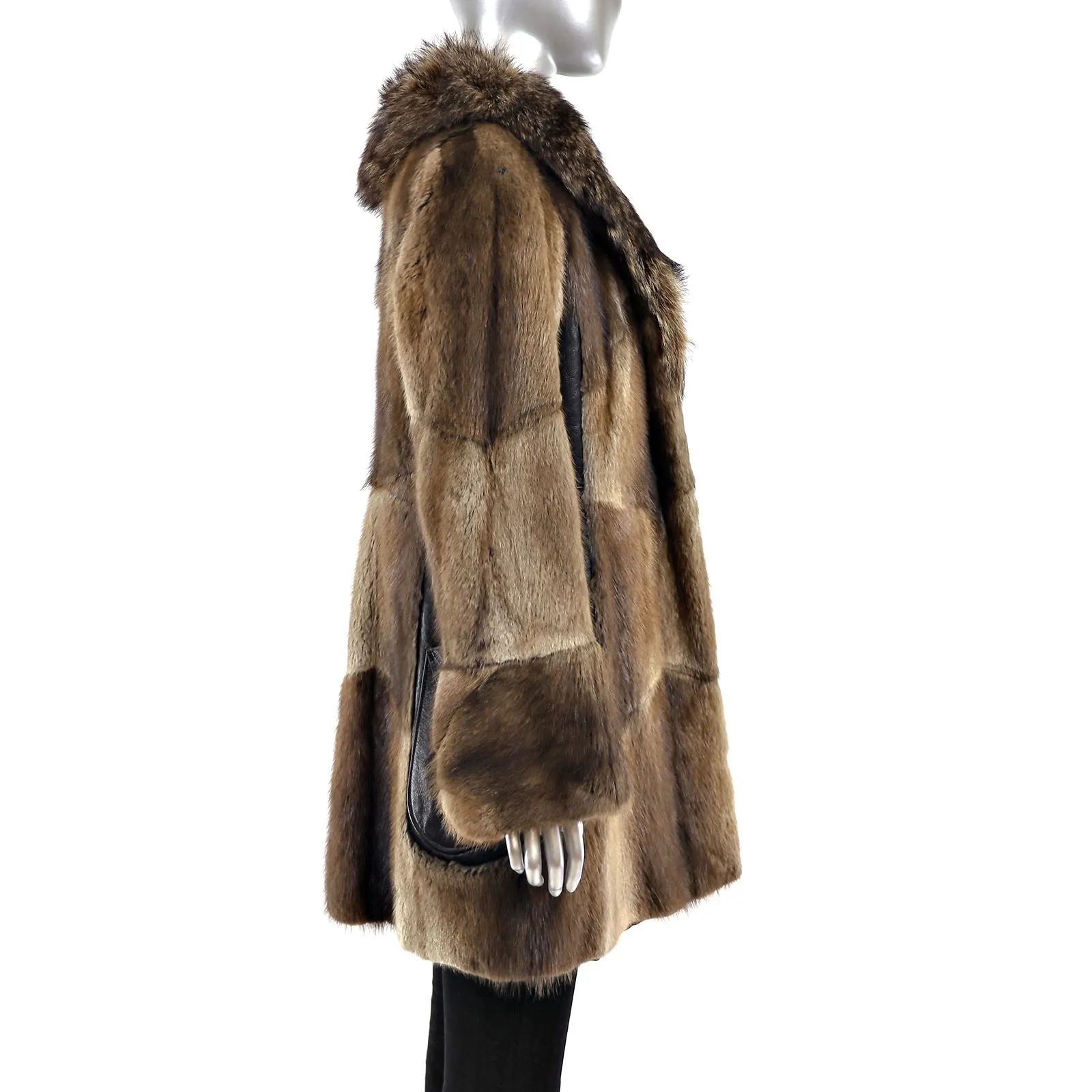 Muskrat Coat with Leather Insert- Size S-M