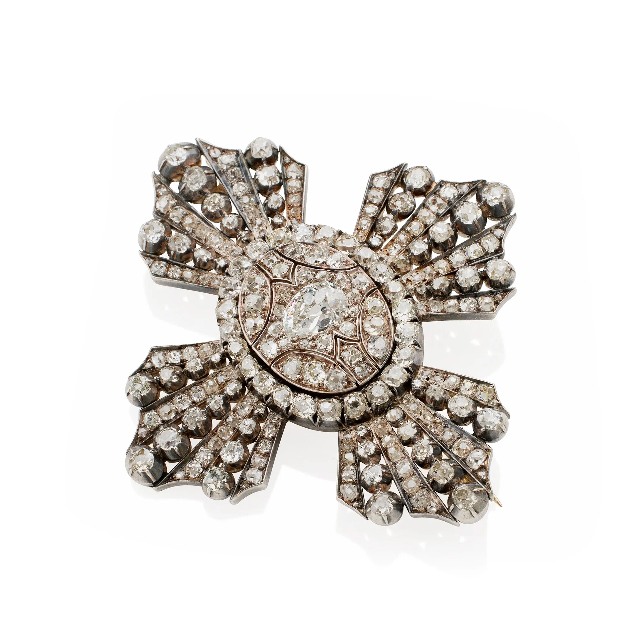 Old Mine-cut Diamond Cross Brooch