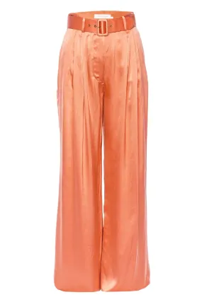 Papaya Silk Tuck Belted Pant