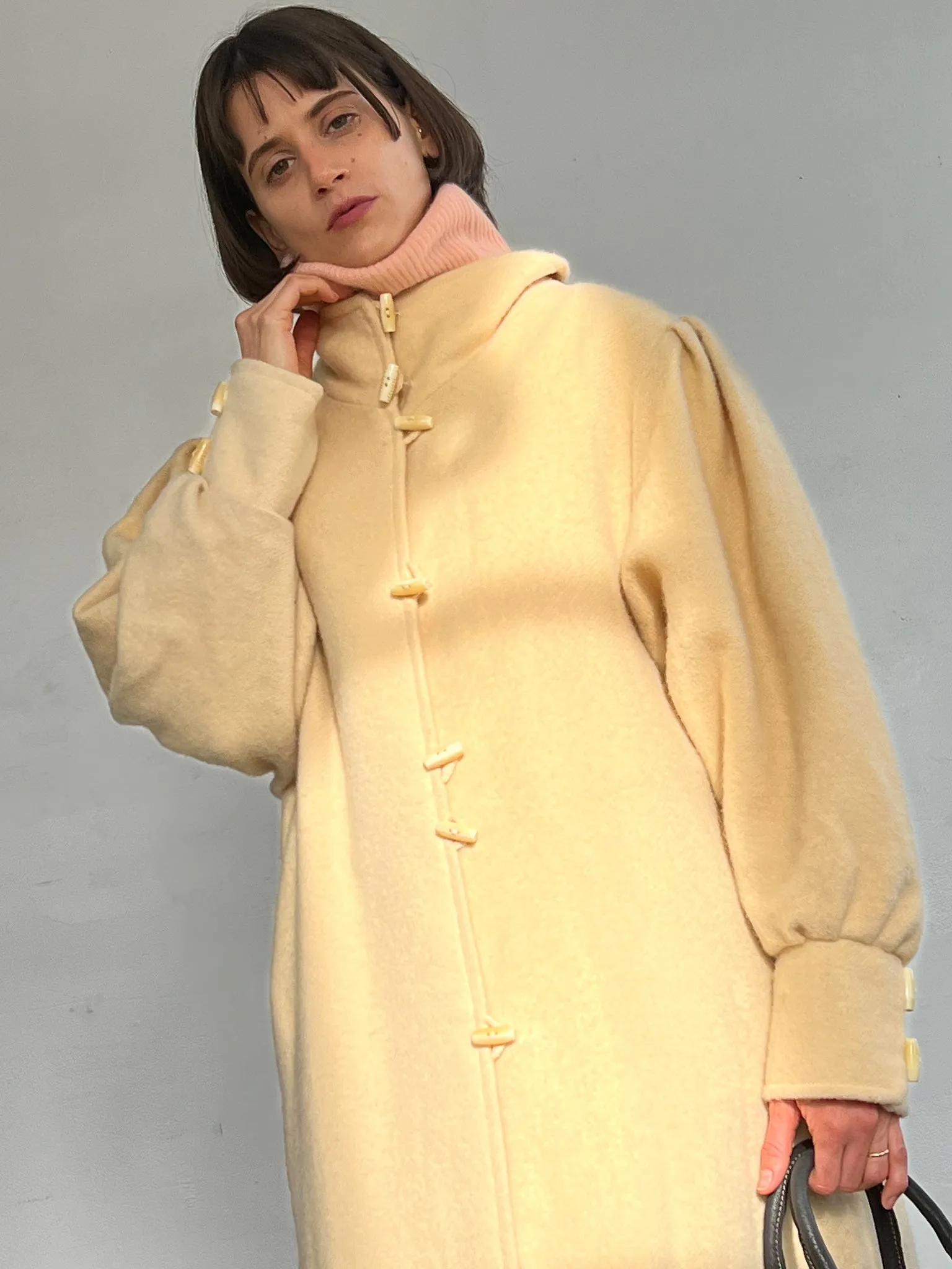 Puff Sleeve Cream Wool Coat (M)