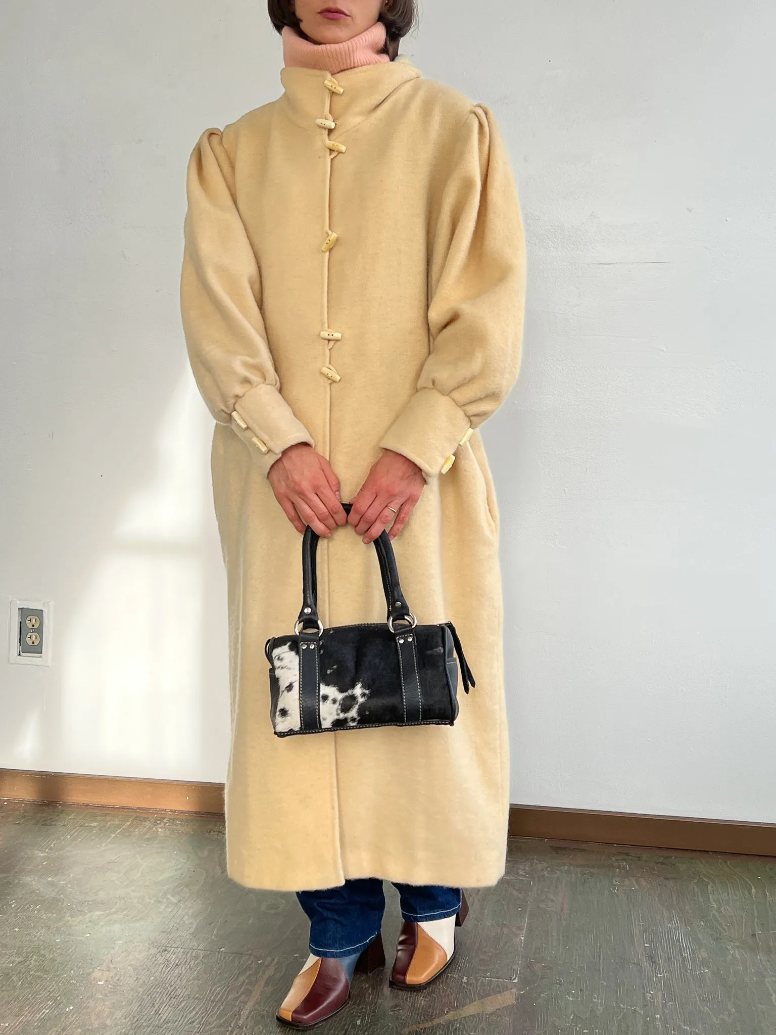 Puff Sleeve Cream Wool Coat (M)