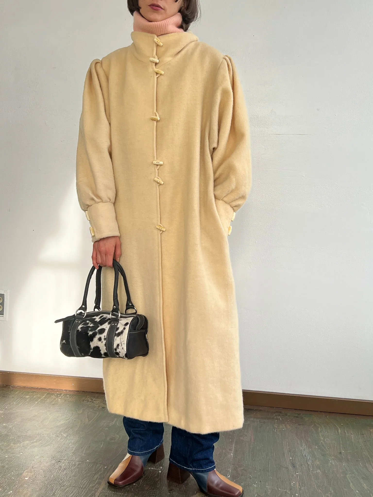 Puff Sleeve Cream Wool Coat (M)