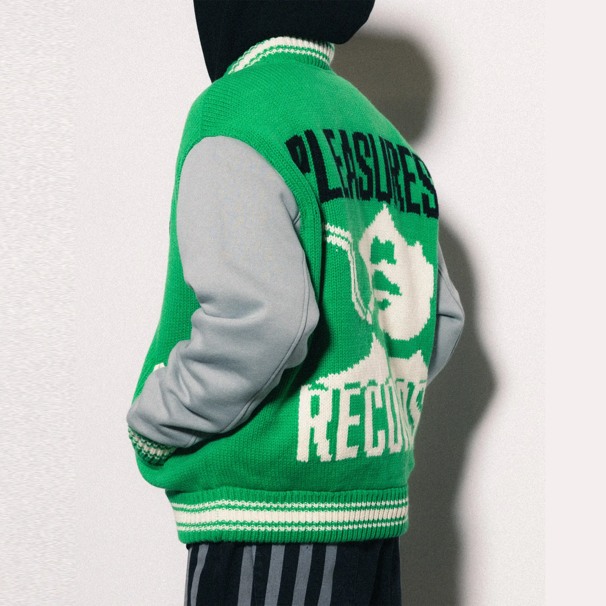 SMOKE KNITTED VARSITY JACKET