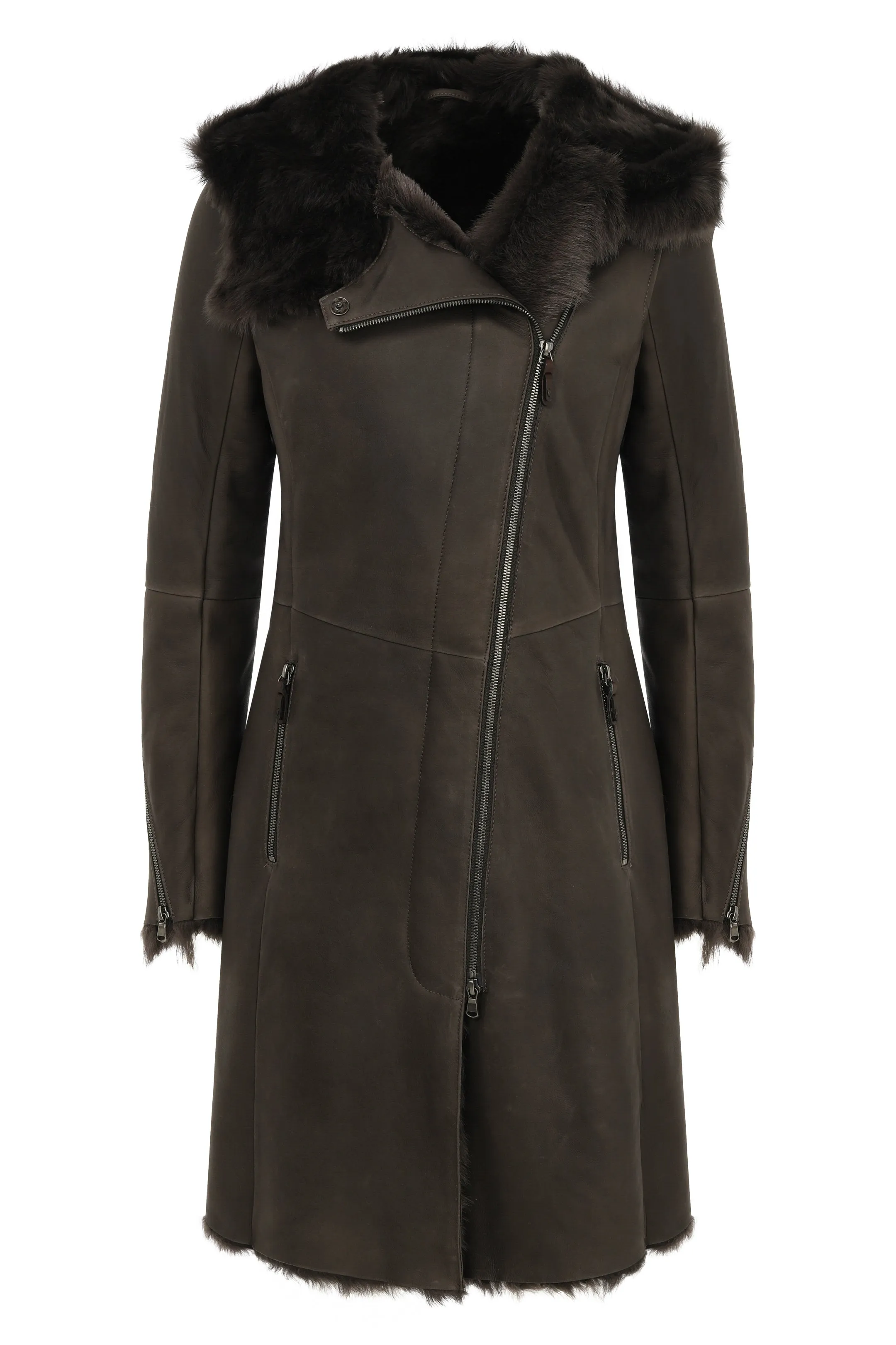 Tessa - Brown Anthracite Shearling Coat