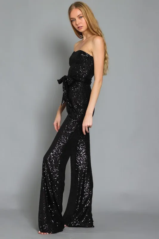 Tube Belted Sequin Jumpsuit