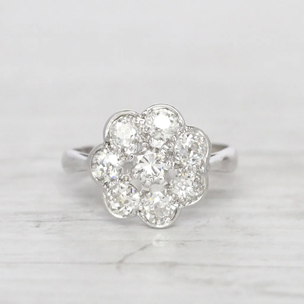 Vintage 0.90 Carat Old Cut Diamond Daisy Cluster