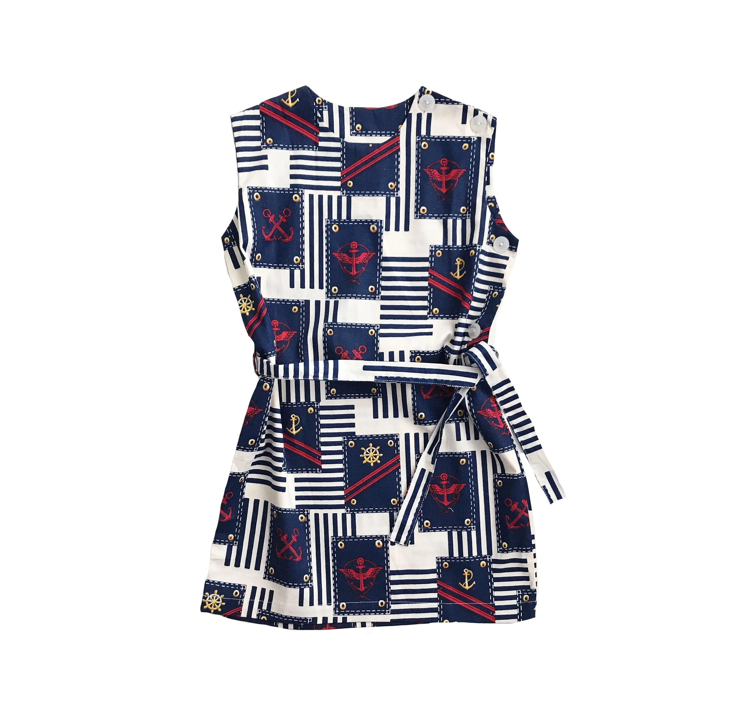 Vintage 60's Nautical Mod Belted Dress  6-8Y