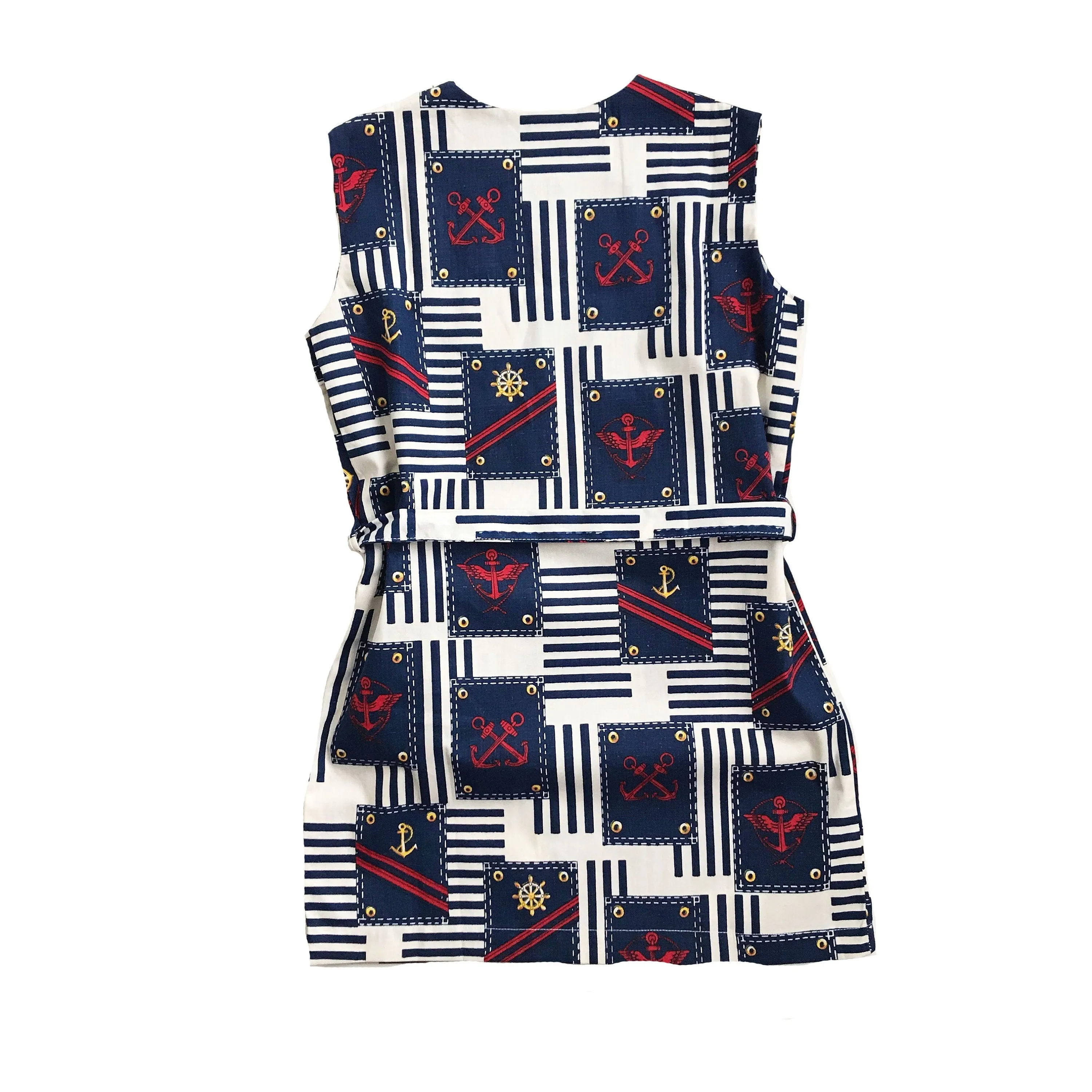 Vintage 60's Nautical Mod Belted Dress  6-8Y