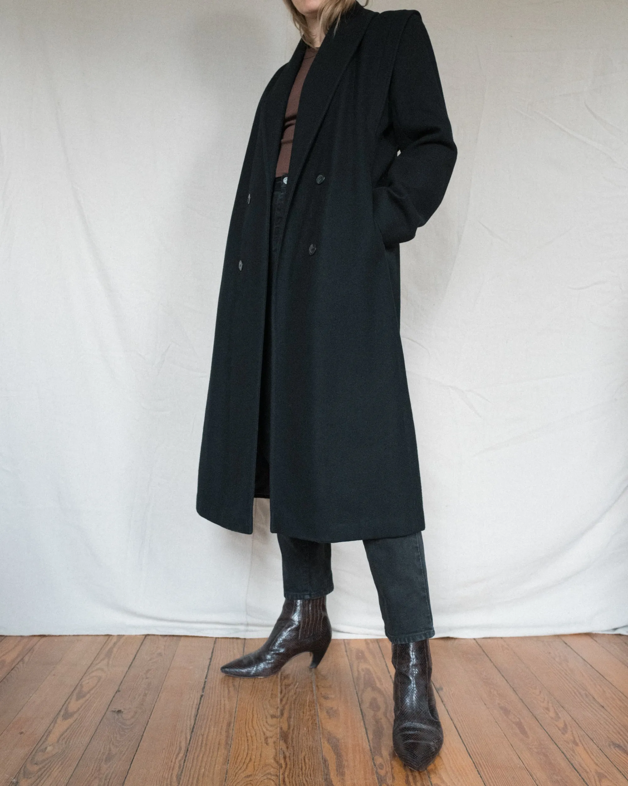 Vintage Black Wool Coat (S/M)