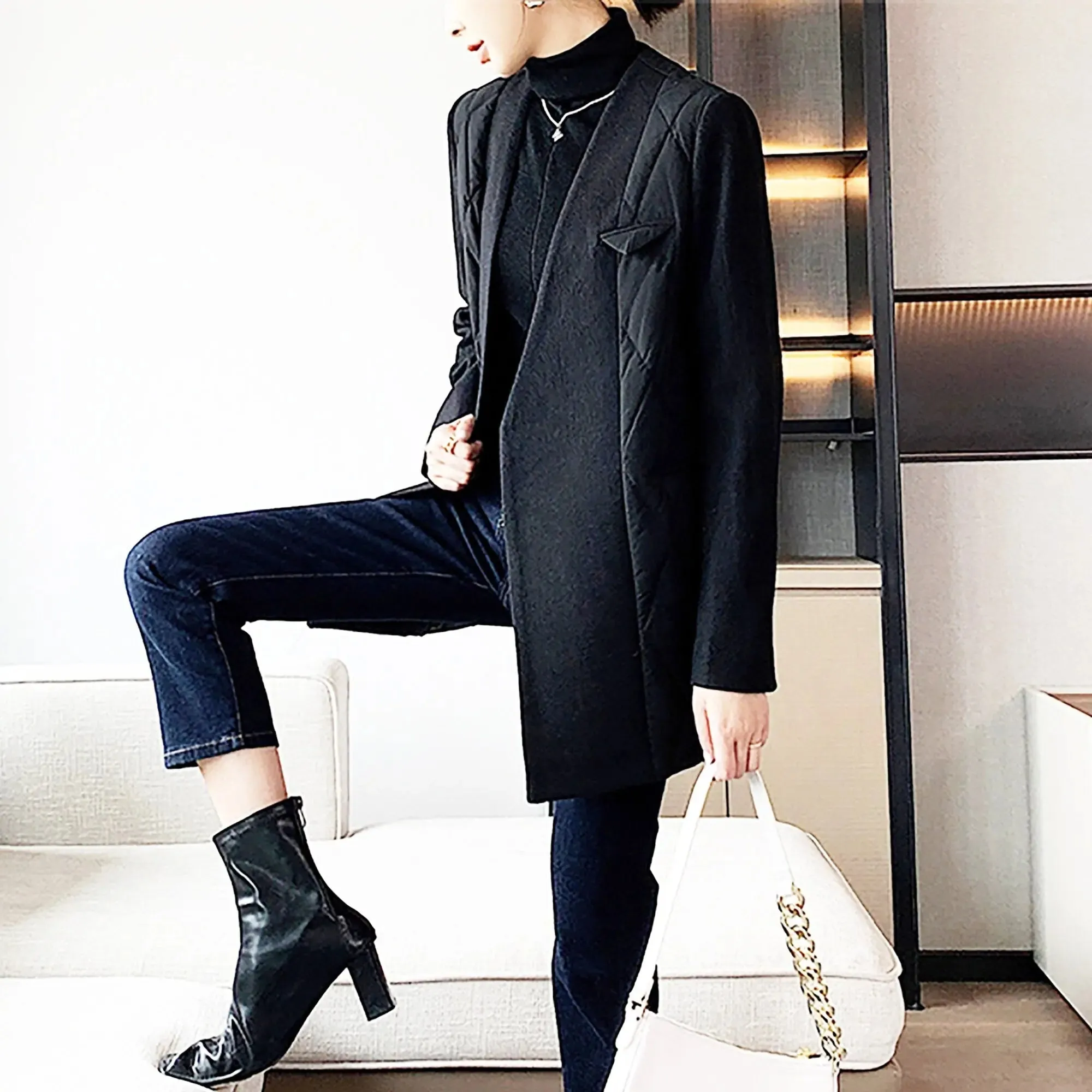 Women wool down coat,Black Wool Blazer down coat,Oversize Wool Blazer down jacket,Black down jacket Suit,Winter Down Blazer,Warm Puffy Coat