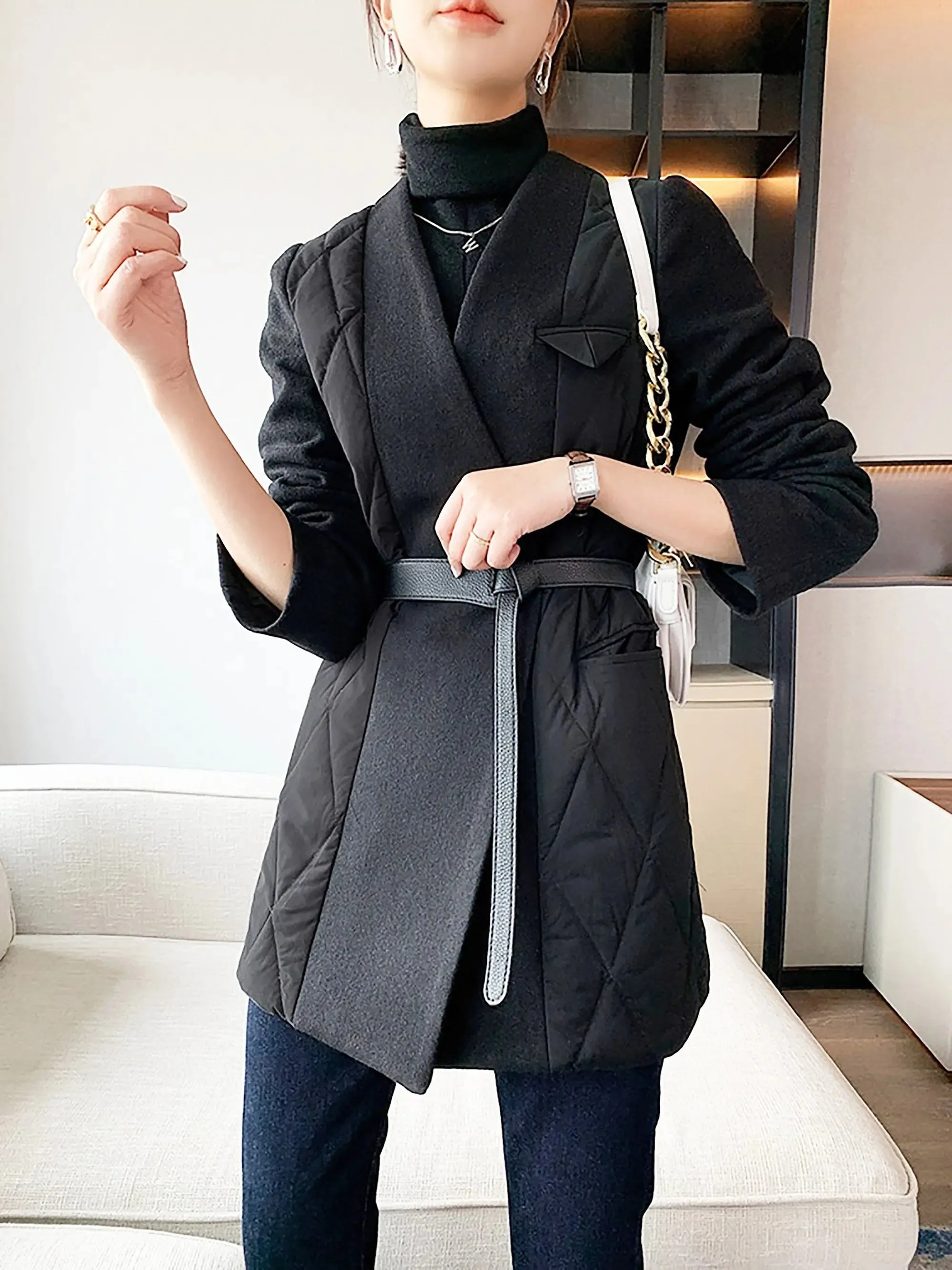 Women wool down coat,Black Wool Blazer down coat,Oversize Wool Blazer down jacket,Black down jacket Suit,Winter Down Blazer,Warm Puffy Coat