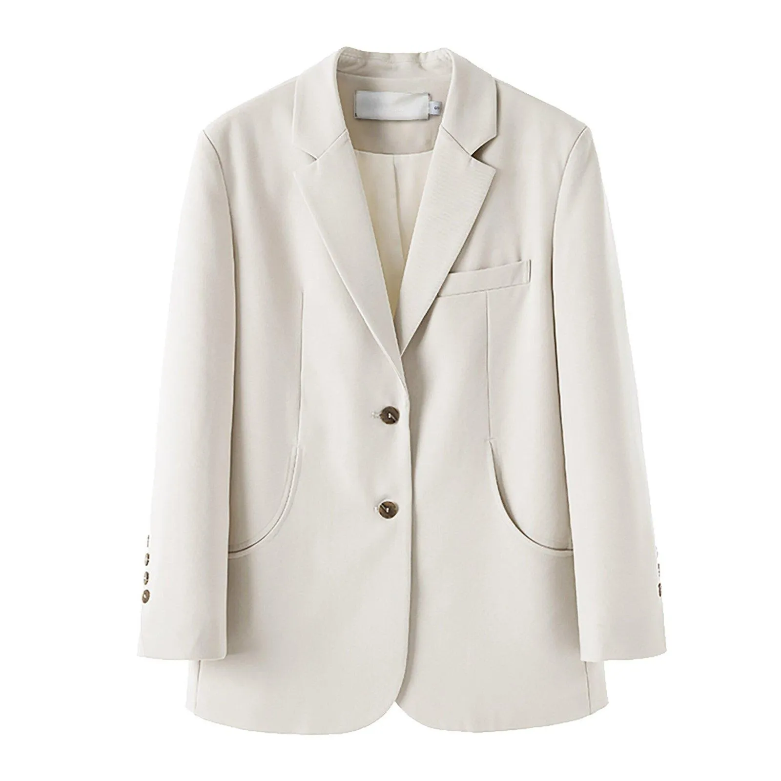 Women's Beige Oversize Blazer Shoulder pad Suit,Cotton blend Coat loose casual Suit Jacket,Office Lady Classic Style Blazer Coat,Fall Coat