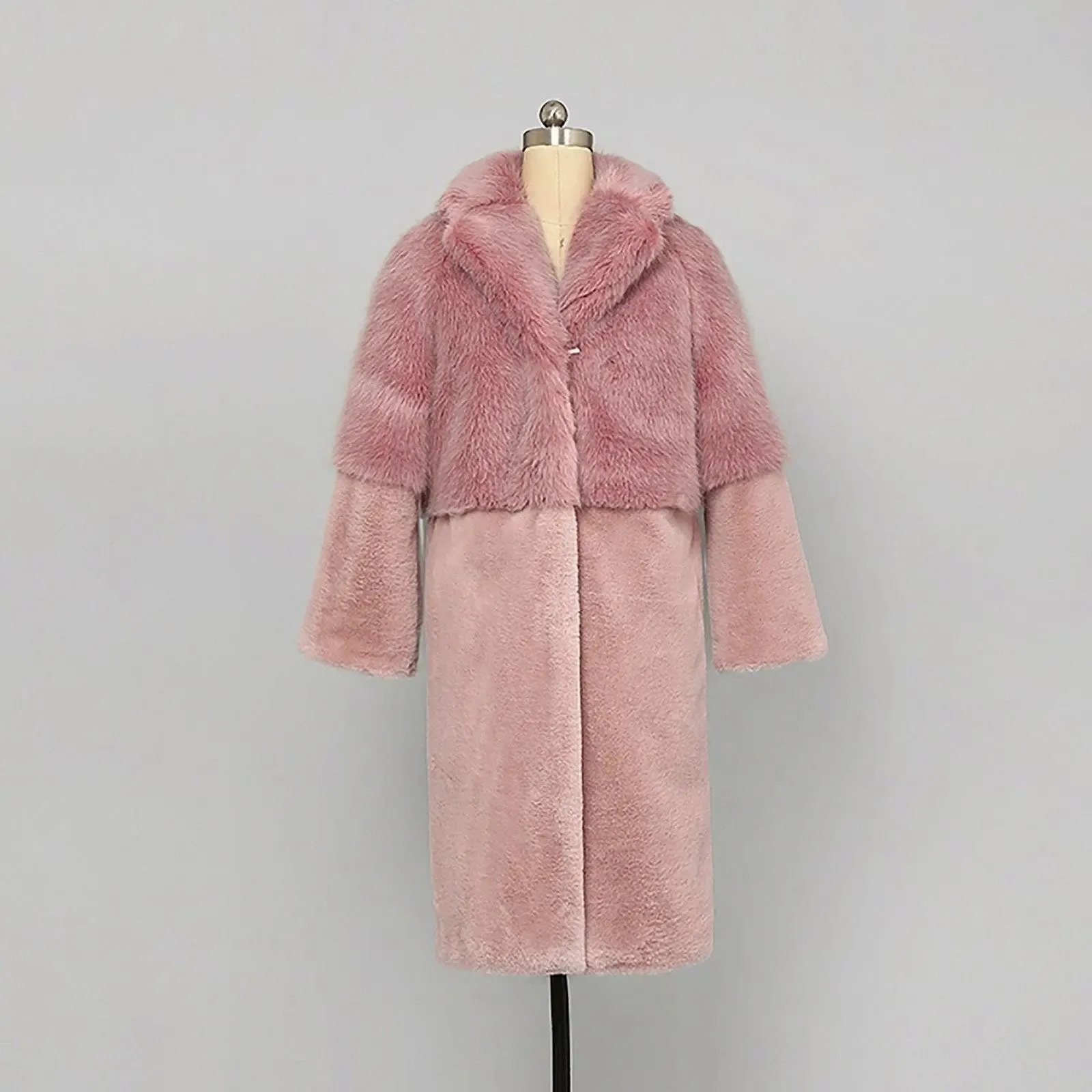 Women's Pink Rex rabbit fur Coat,Faux Fox Fur Coat,Warm Winter coat,Mid-length fur coat,Fur Overcoat,Oversize Pink Fur coat,Vivian7 C104