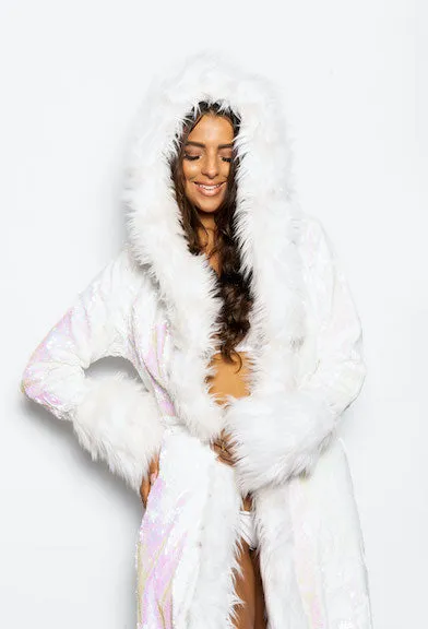 Women's Sequin Temptress Coat in "White Iridescent"